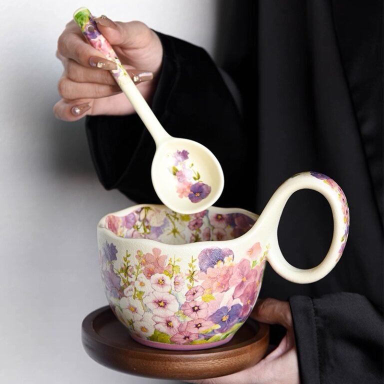 Floral Torrent Ceramic Cup: Porcelain Cups Where Flowers Defy Gravity & Handles Twist Like Rebellion