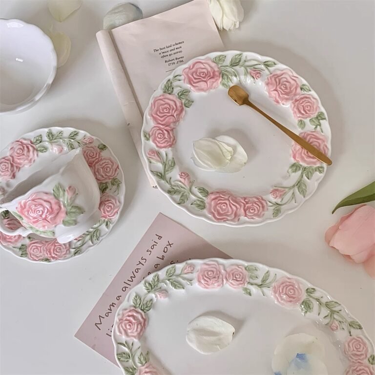 Handcrafted 3D Ceramic Relief Rose Set: Elevate Your Home with European Artistry