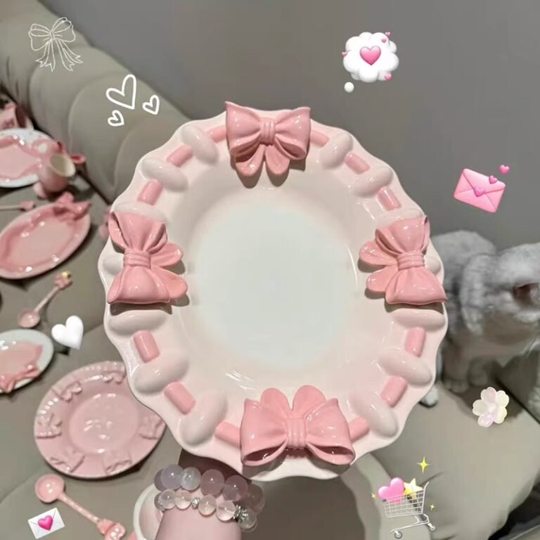 Whimsical Bow Ceramic Tableware Set: Enchant Your Tea Time with Playful Elegance